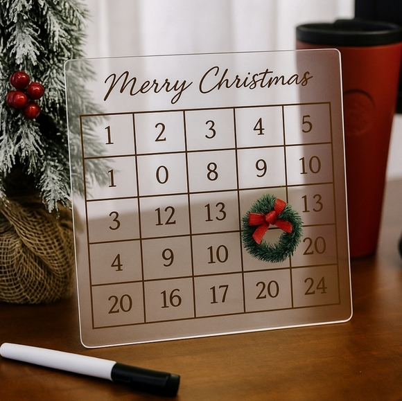 Christmas Other - Dry Erase Christmas Countdown Advent Calendar 9"x9" Magnetic Wreath Holiday Deco